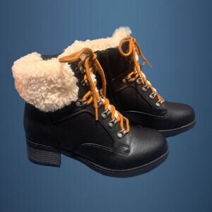 Black Falls Creek Margot Lace Up and Zippered Combat Boots Size 6.5